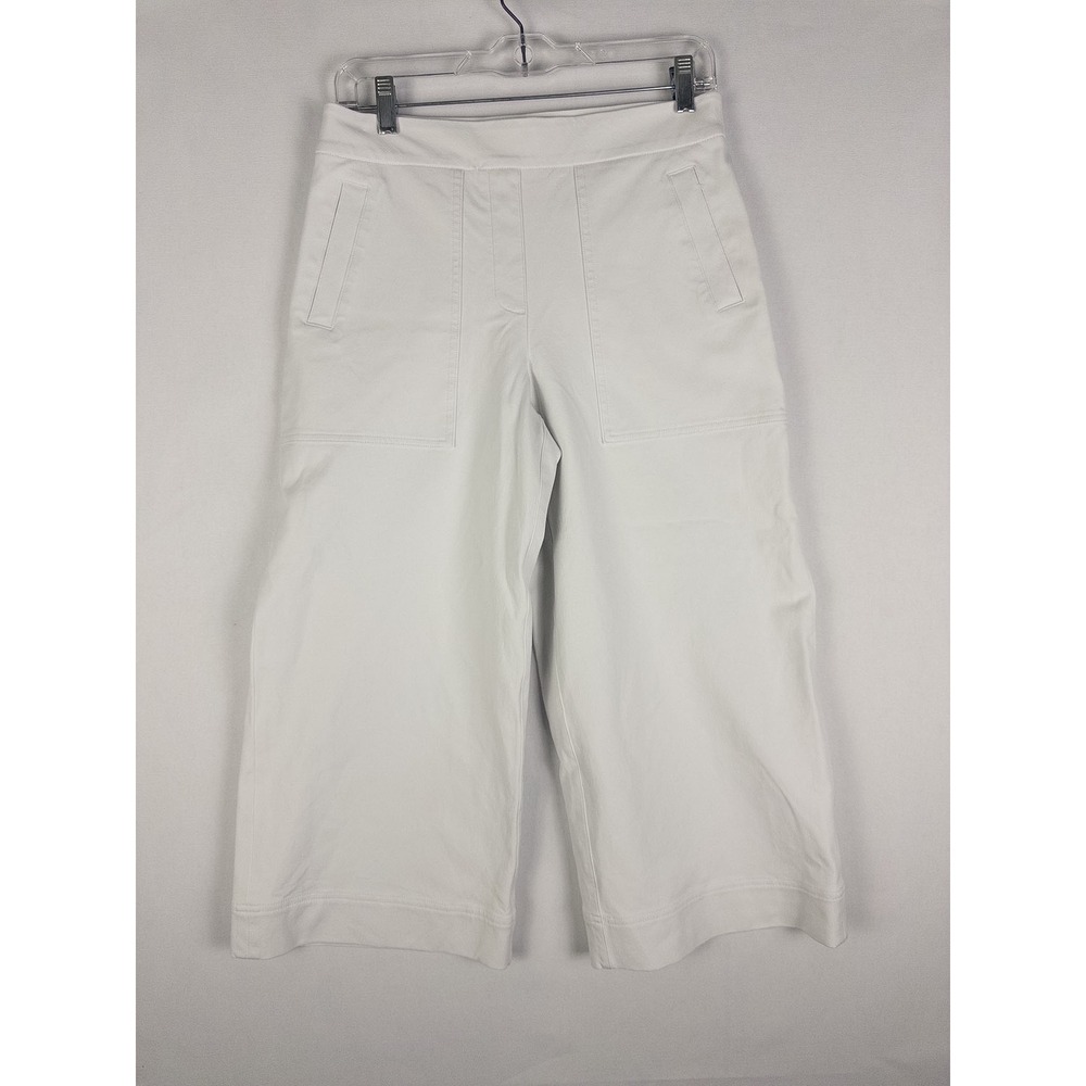Spanx Wide Leg Cropped Pants Womens M White Stretch Pull On Minimalist Coastal